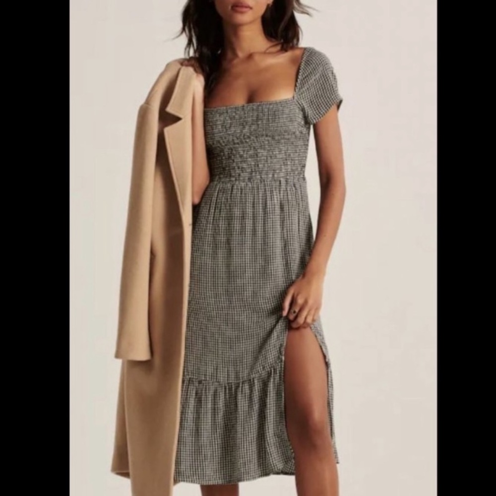 Abercrombie & Fitch midi gingham smocked slit dress XSP